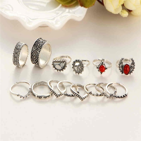 **BESS* 14-Pc Vintage Stone Fashion Ring Set - Picture 2 of 5
